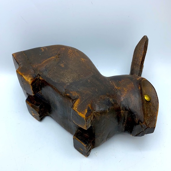 Vintage Handmade Primitive Bunny Rabbit Primitive Rustic Brown Hand Carved Wood - Picture 10 of 13